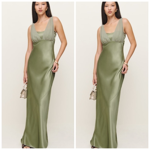 Reformation Dresses & Skirts - Reformation Lune Silk Maxi Dress Artichoke Green - Size 2 - with tags
